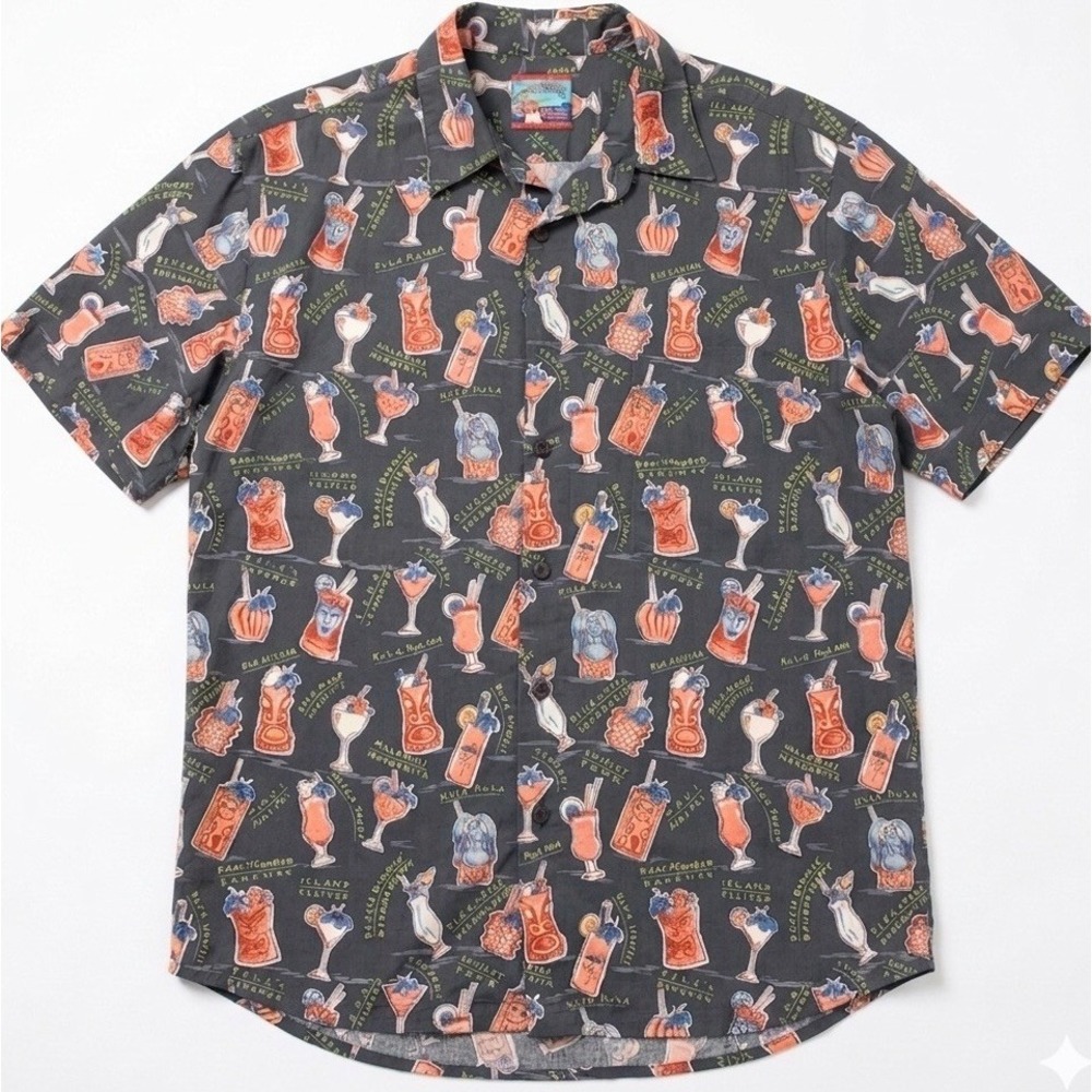 Vintage Reyn Spooner Hawaiian Cocktail Shirt Mens Large Novelty Bar Aloha Button - Picture 1 of 8